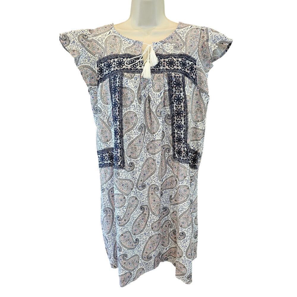NWT lined peasant Dress Paisley Blue Floral Embroidered M cottagecore coquette